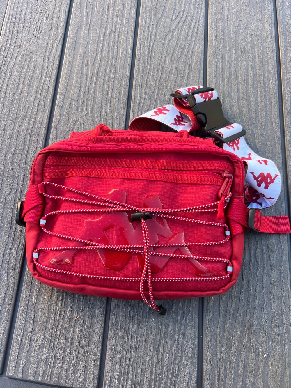 Kappa Red Crossbody Waist Bag with White Branded Strap